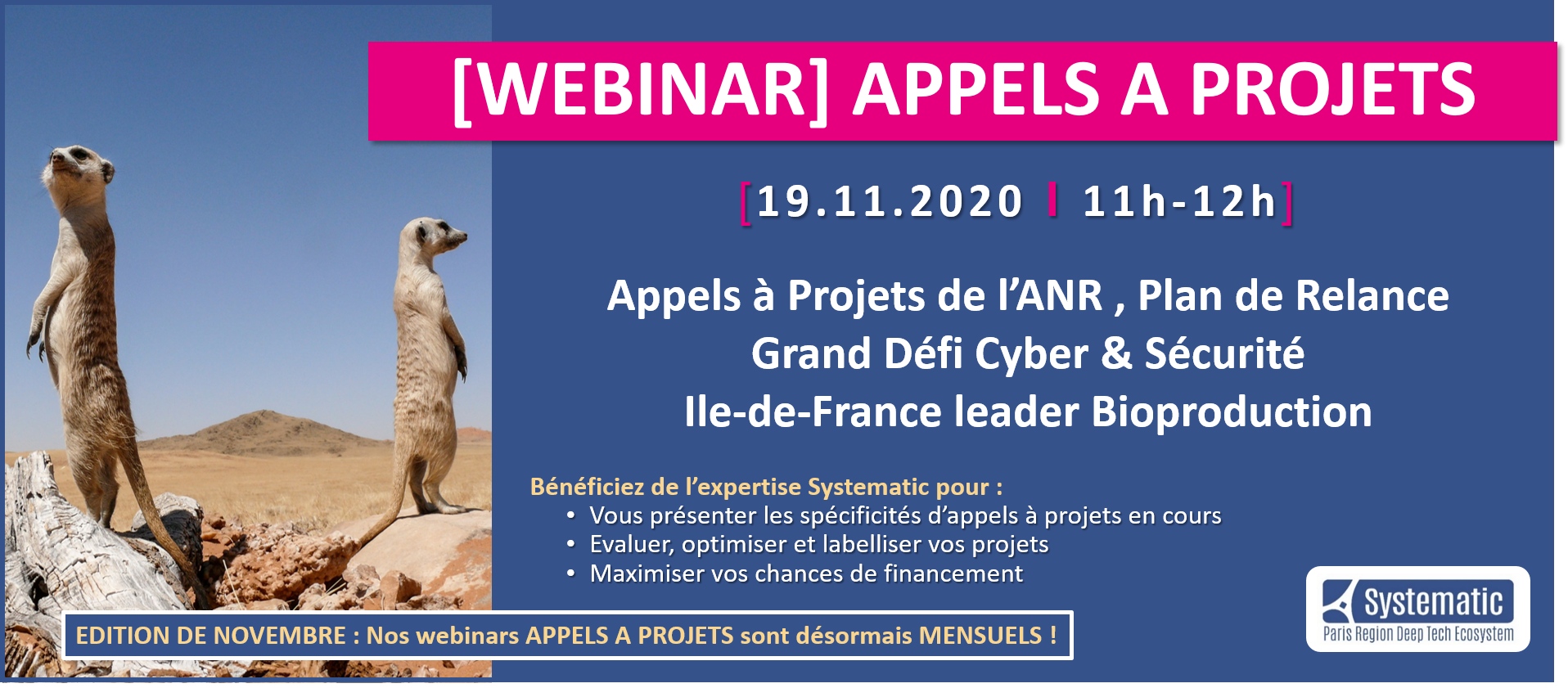 [WEBINAR] Appels à Projets Novembre 2020