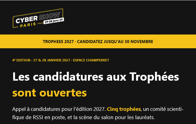 Systematic partenaire du Cyber Show Paris 2027&nbsp;: les candidatures aux Trophées de l’Innovation sont ouvertes&nbsp;!
